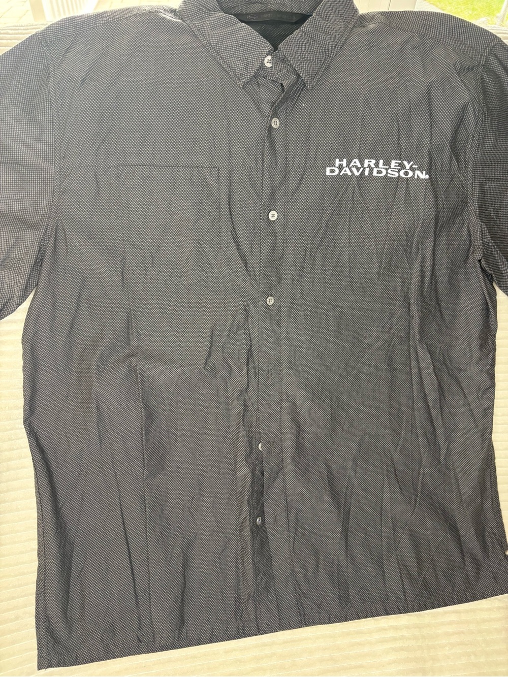 Harley Davidson Shirt Mens 2XL Black Micro Check Button Up Vent Bar Shield
